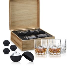 Crystal Liquor Glass, Ice Sphere Wood Box Viski® (Set of 8)