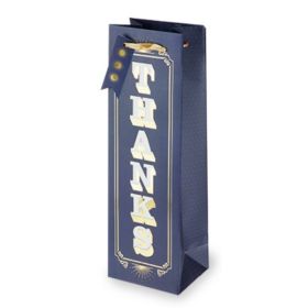 Navy Retro Thanks Single-Bottle Wine Bag by Cakewalk™