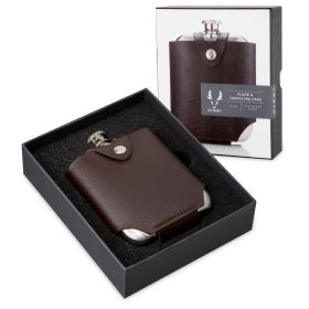 Harrison Flask with Traveling Case in Leather and Stainless Steel Viski®