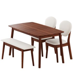 1 Table 2 Chairs 1 Bench Dining Set, Rubber Wood Frame With Beige Upholstered Seats, Deep Walnut Finish Rectangular Kitchen Dining Furniture (Option: Defaulttitle)